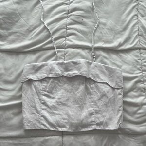 A&F Linen White Scalloped Crop Top